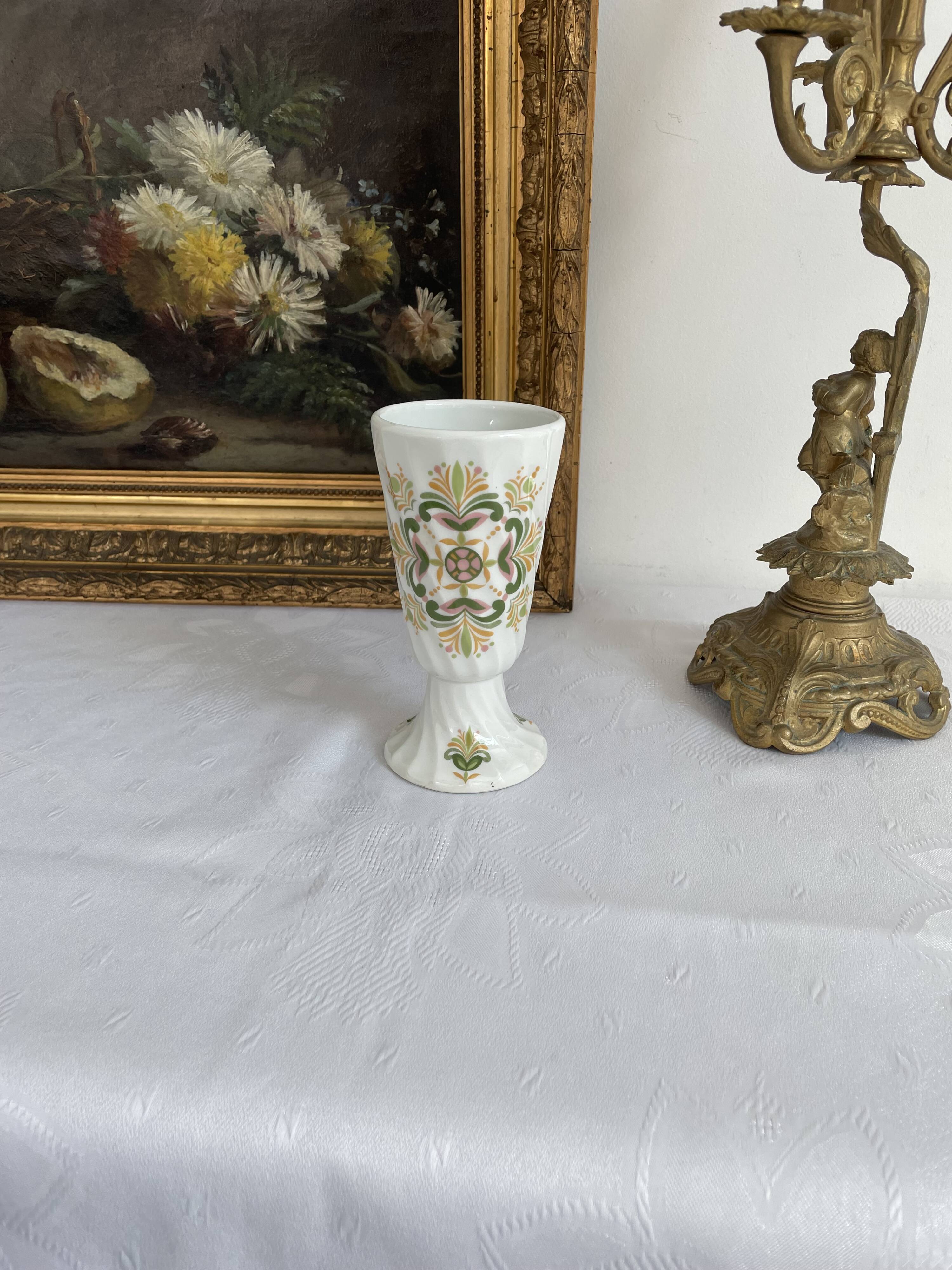 Vintage small vase stylized floral pattern porcelain ouragan ulysse paris, 1970s, france