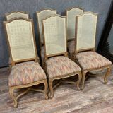 Set of 6 Louis XV chairs with high backs in whitewashed wood circa 1900