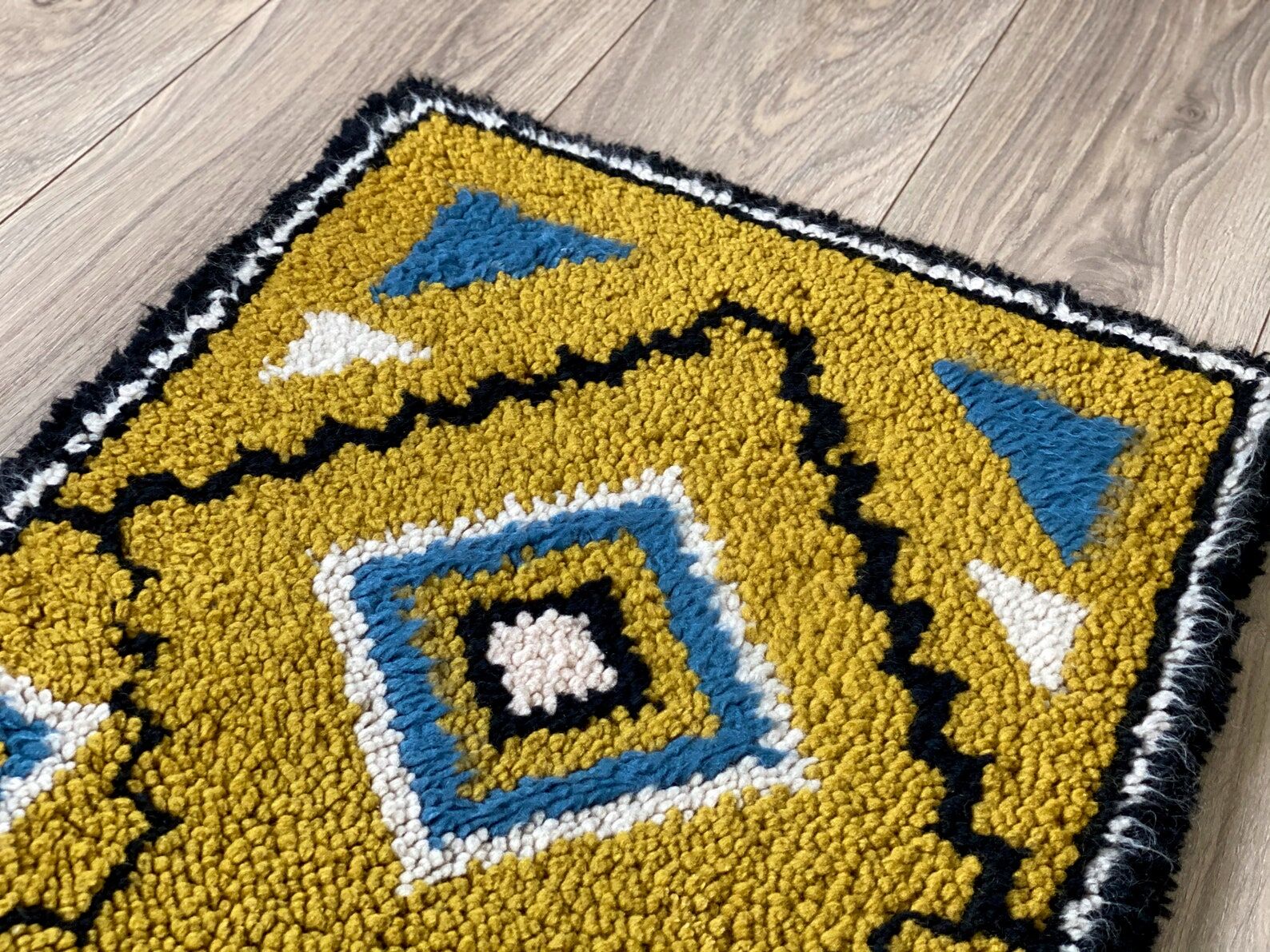 Vintage ocher yellow wool Smyrna carpet / rug