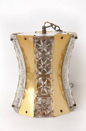 Vintage glass and brass suspension, vintage chandelier.