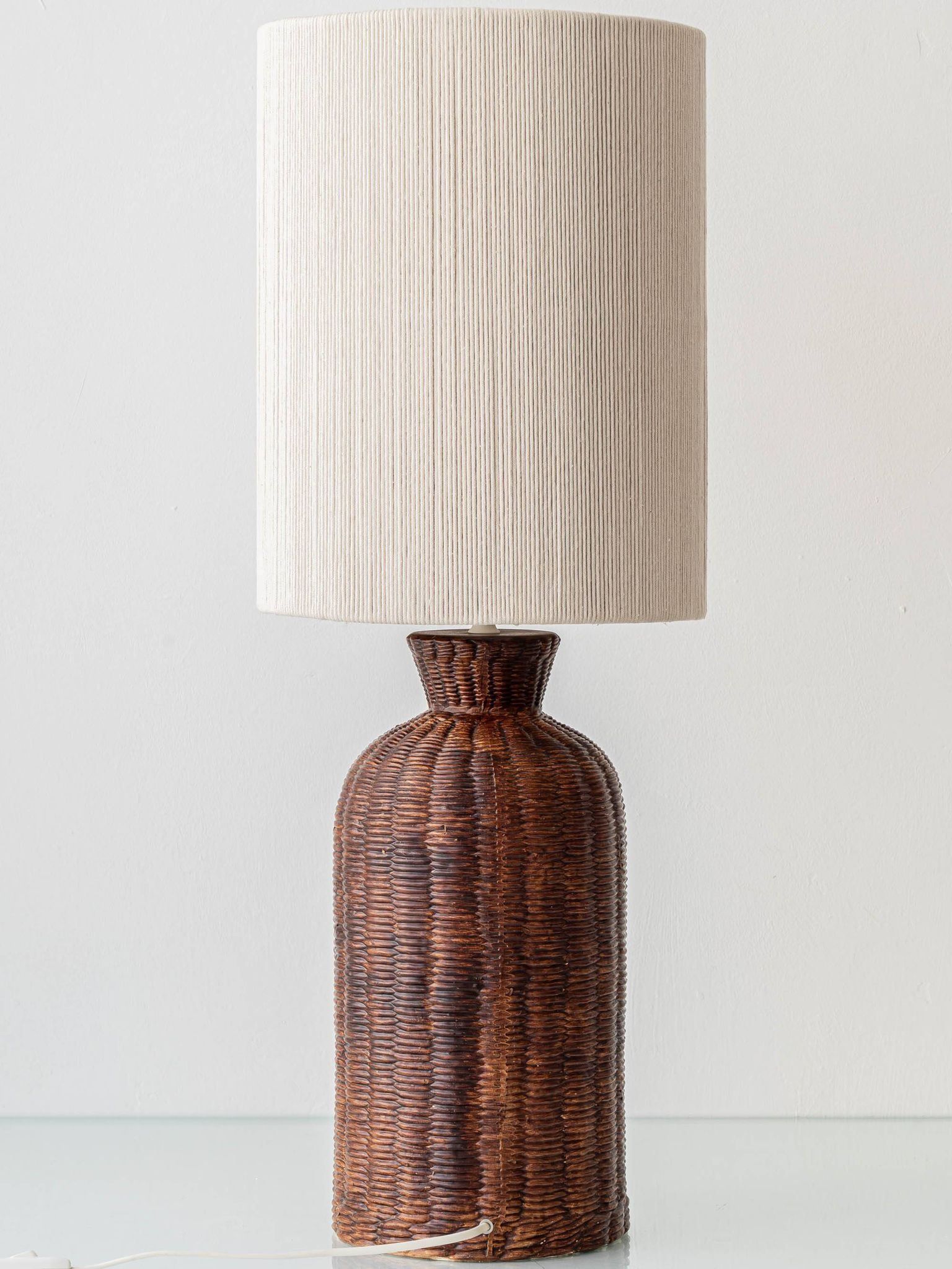 Ceramic Trompe L'Oeil Wicker Table Lamp with New Woven Cream Cord Lampshade