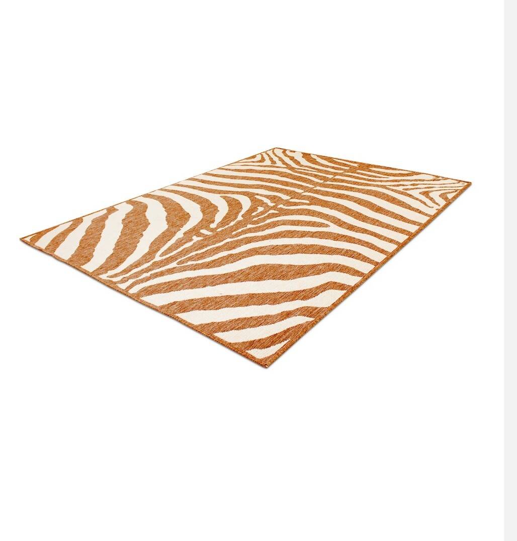 Tapis vintage orange blanc zébré style ethnique