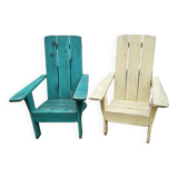 Pair of antique painted wooden garden chairs