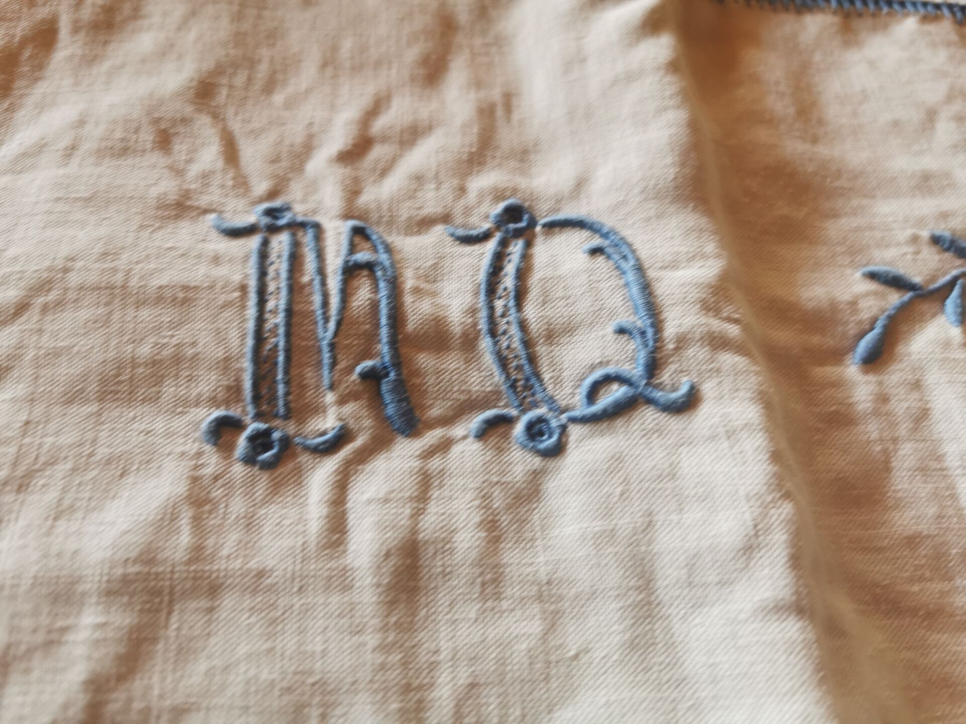 Pair of antique linen pillowcases with monogram