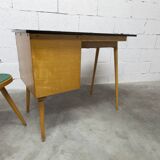 Baumann desk and chair, 1960s, Formica, wood and black, green seat