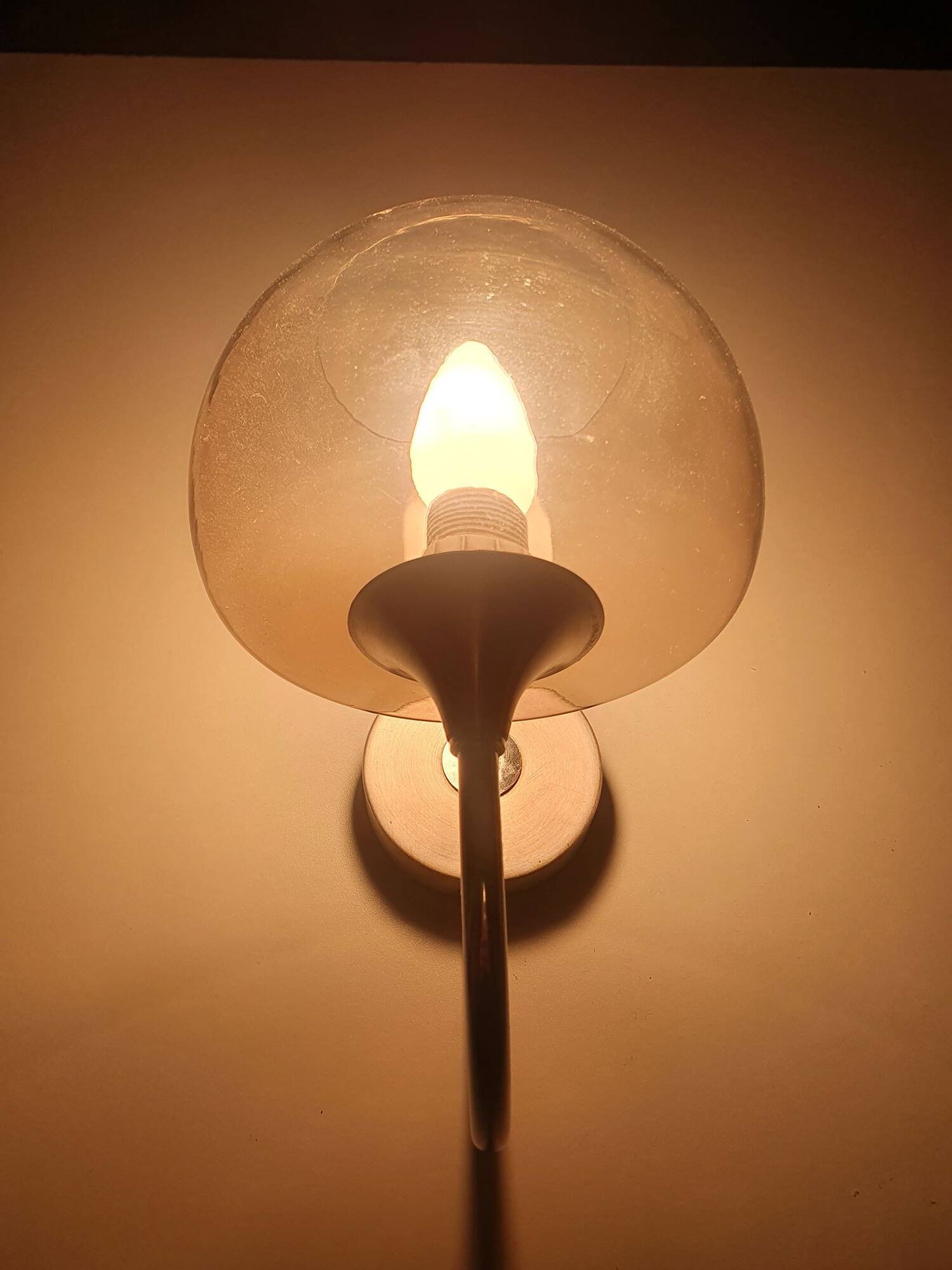 Pair of chrome metal and smoked glass wall lights from the 80s