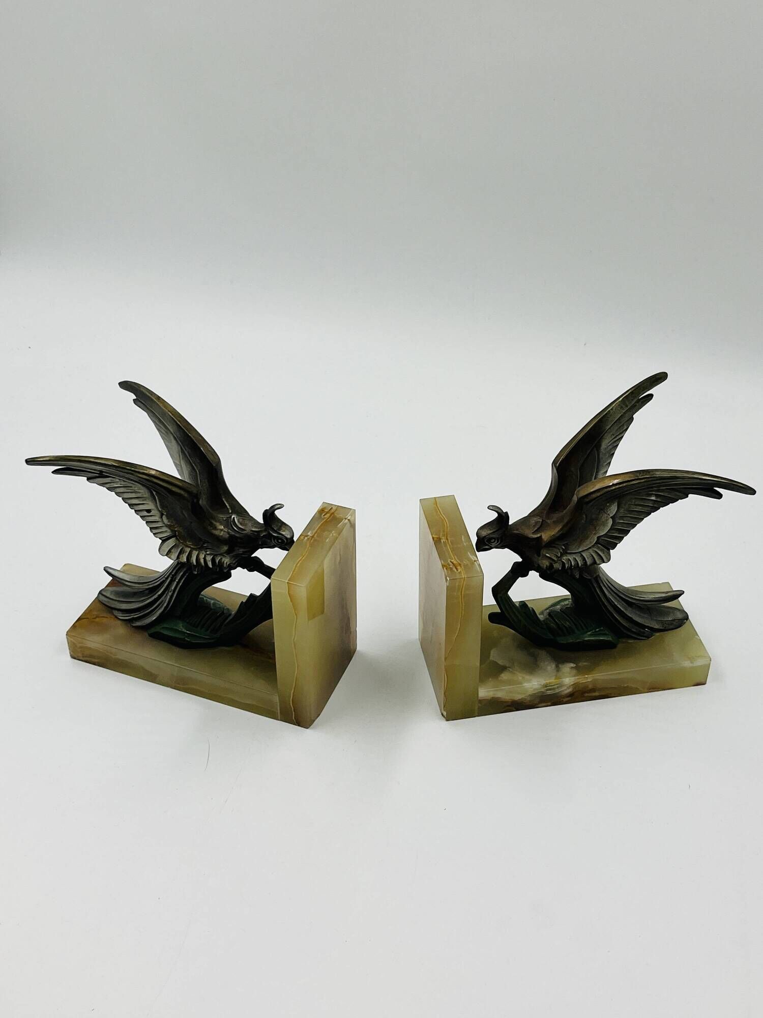 Art Deco Paradise Bird Bookends in Onyx
