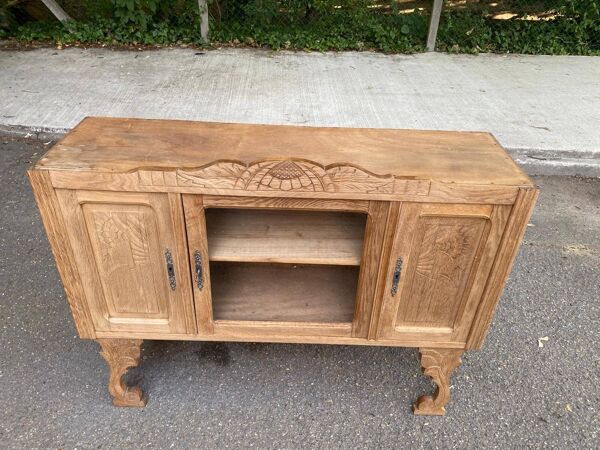 Vitrine vaisselier vintage en bois massif art déco 1950