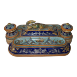Old 18th-19th century inkwell with polychrome and salamander decoration