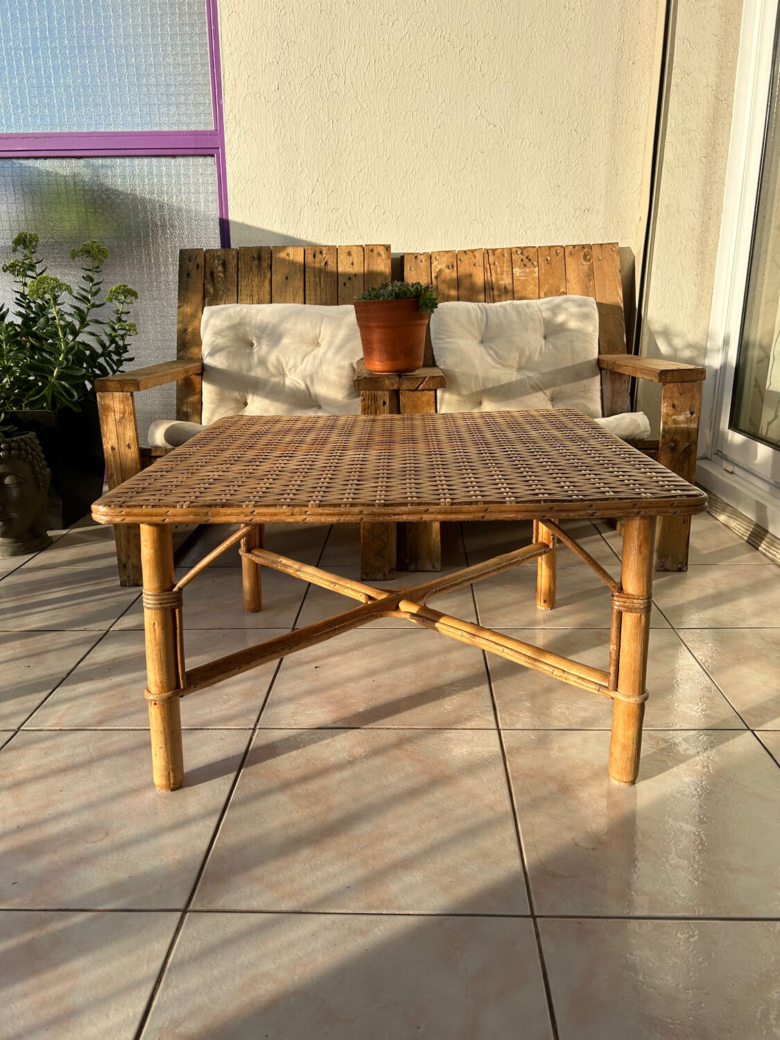 Square rattan coffee table - 67 cm