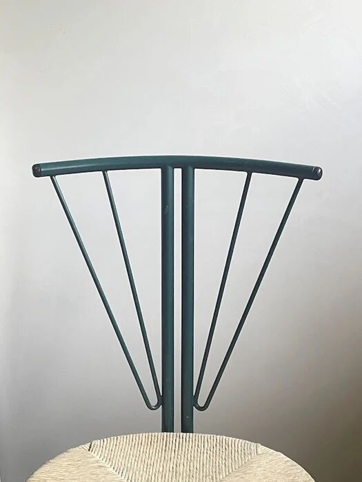 LaPalma folding chairs set of 2, dark green metal & woven cord, Italy, 1970s
