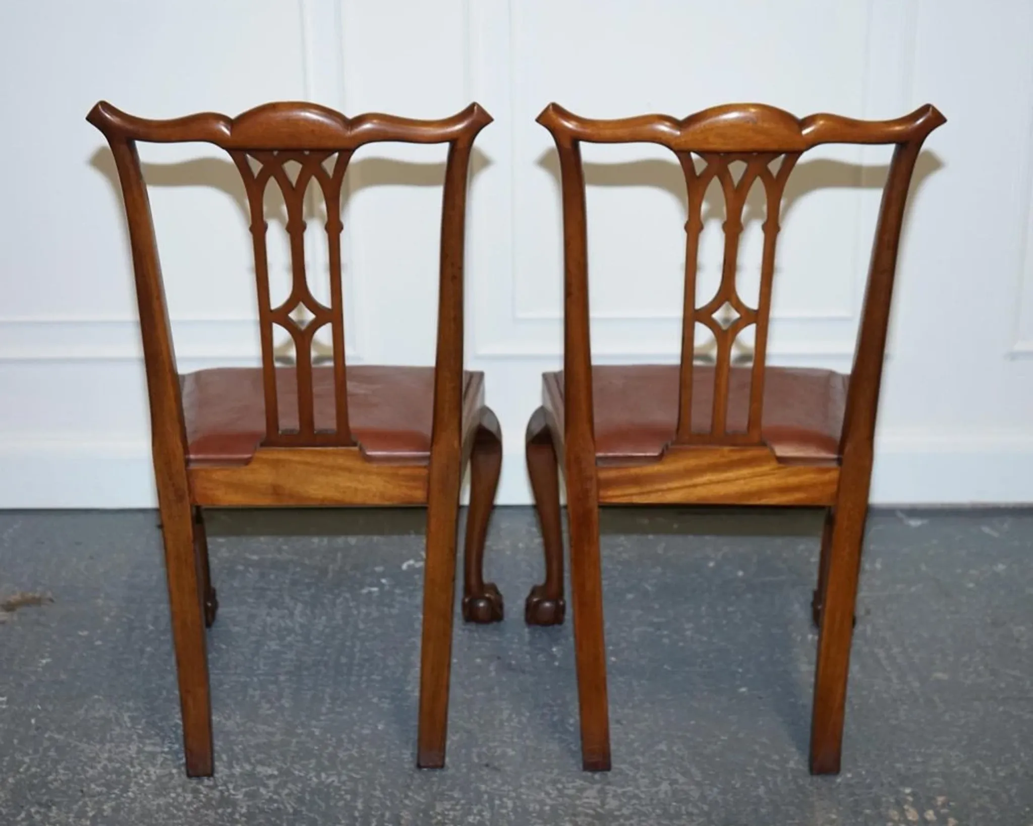 Chippendale Style Dining Chairs with Leather Seats, Set of 5