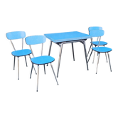 Blue formica set Jafae and its 4 vintage chairs, 70s