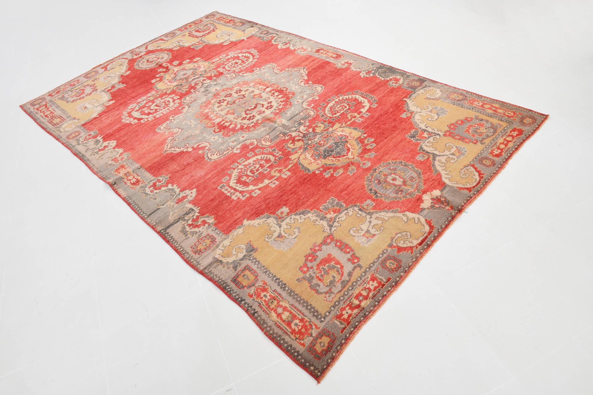 6X10 Vintage Red & Beige Made in Anatolian Turkish Vintage Rug, 184x296 Cm