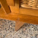1950s wooden and rattan bedside table