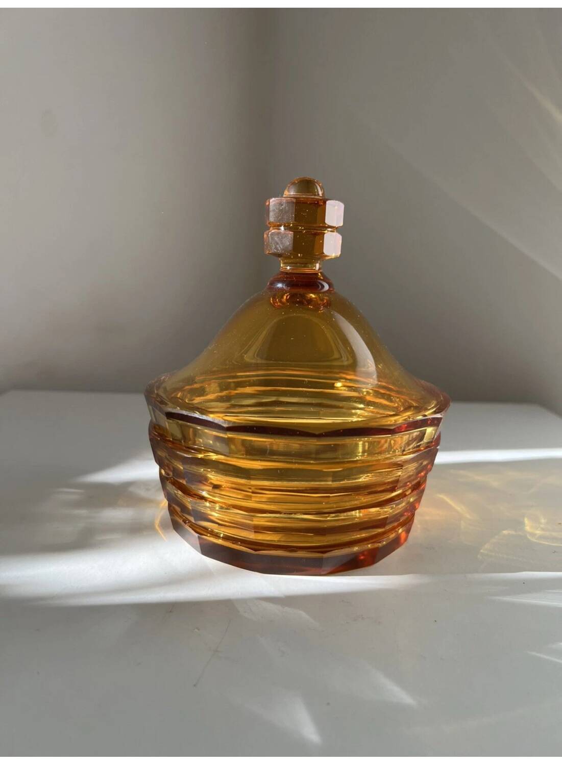 Vintage Bohemian orange crystal sugar bowl/candy dish