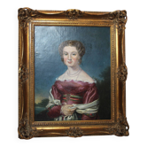 Elegant 19th-Century Portrait of a Lady – Oil on Canvas, Gilded Frame