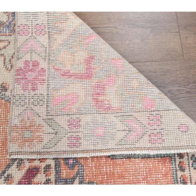 Vintage Turkish hand-knotted geometric runner 132x221