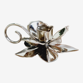 Bougeoir fleurs en métal argenté
