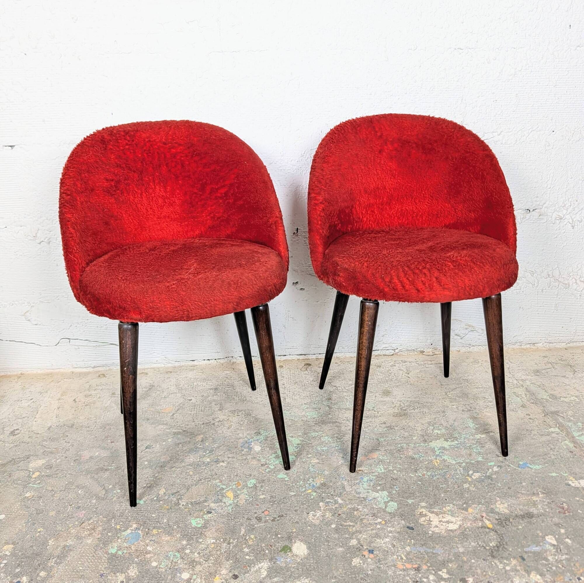 Pair of vintage 1960s cocktail chairs in red velvet.