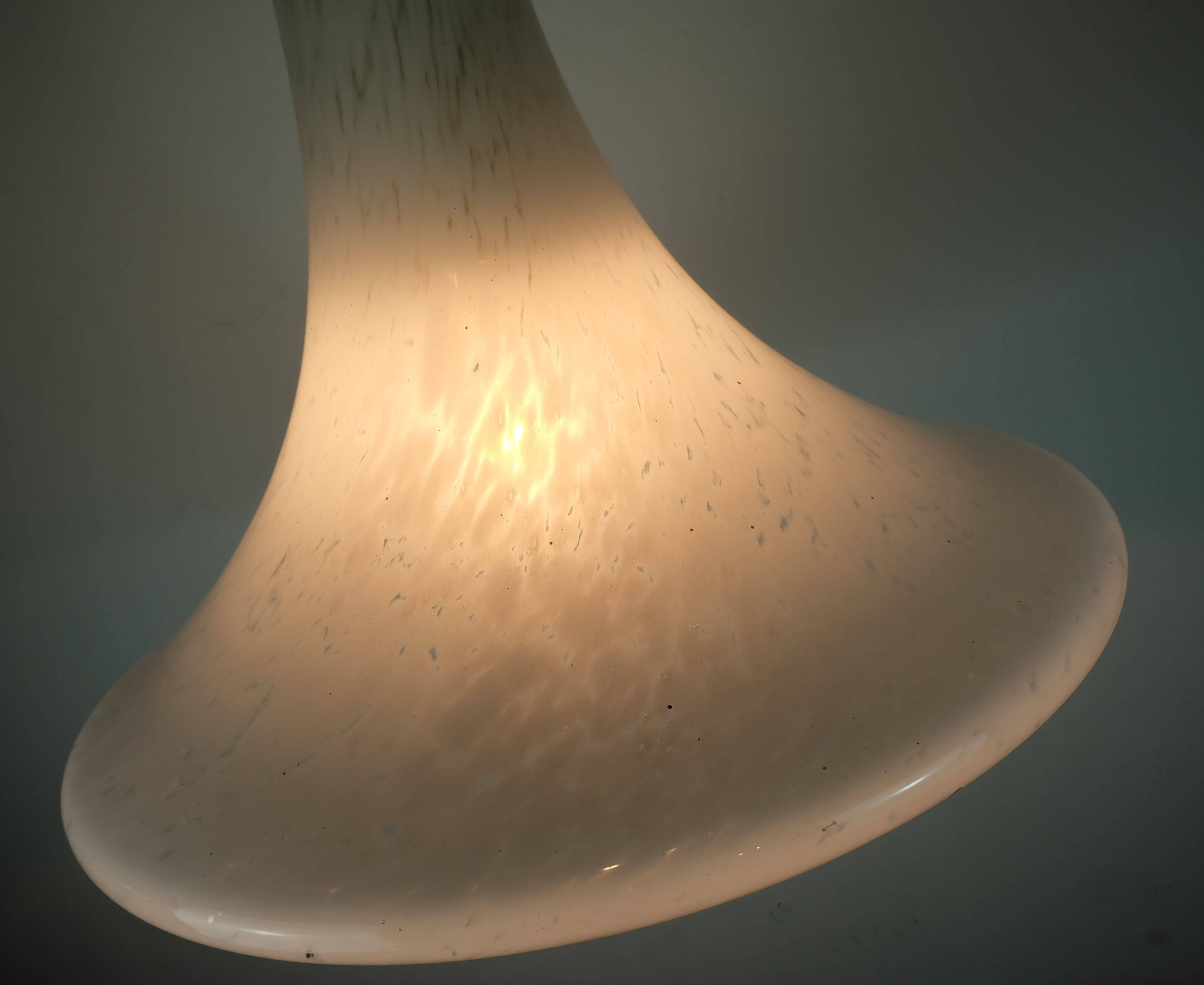 large 1970s glashuette limburg PENDANT LIGHT white opaline bubble glass trumpet-shaped shade P283 42