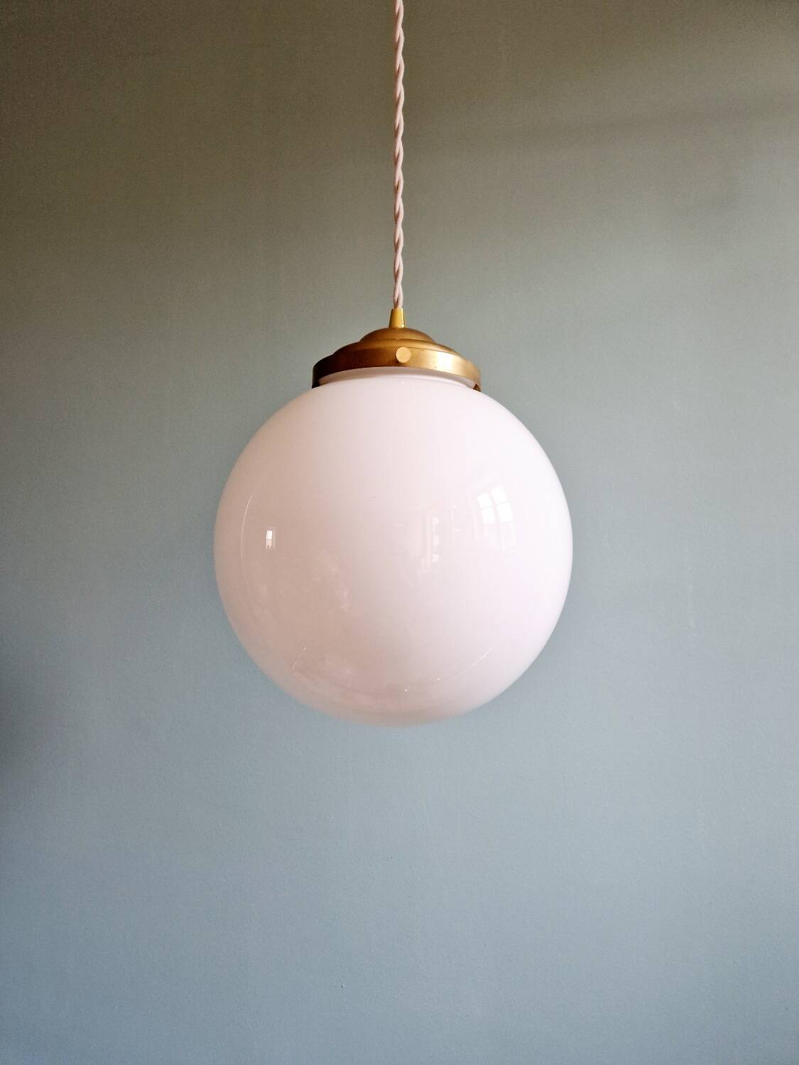 Art Deco pendant light in white opaline, 1920s-30s