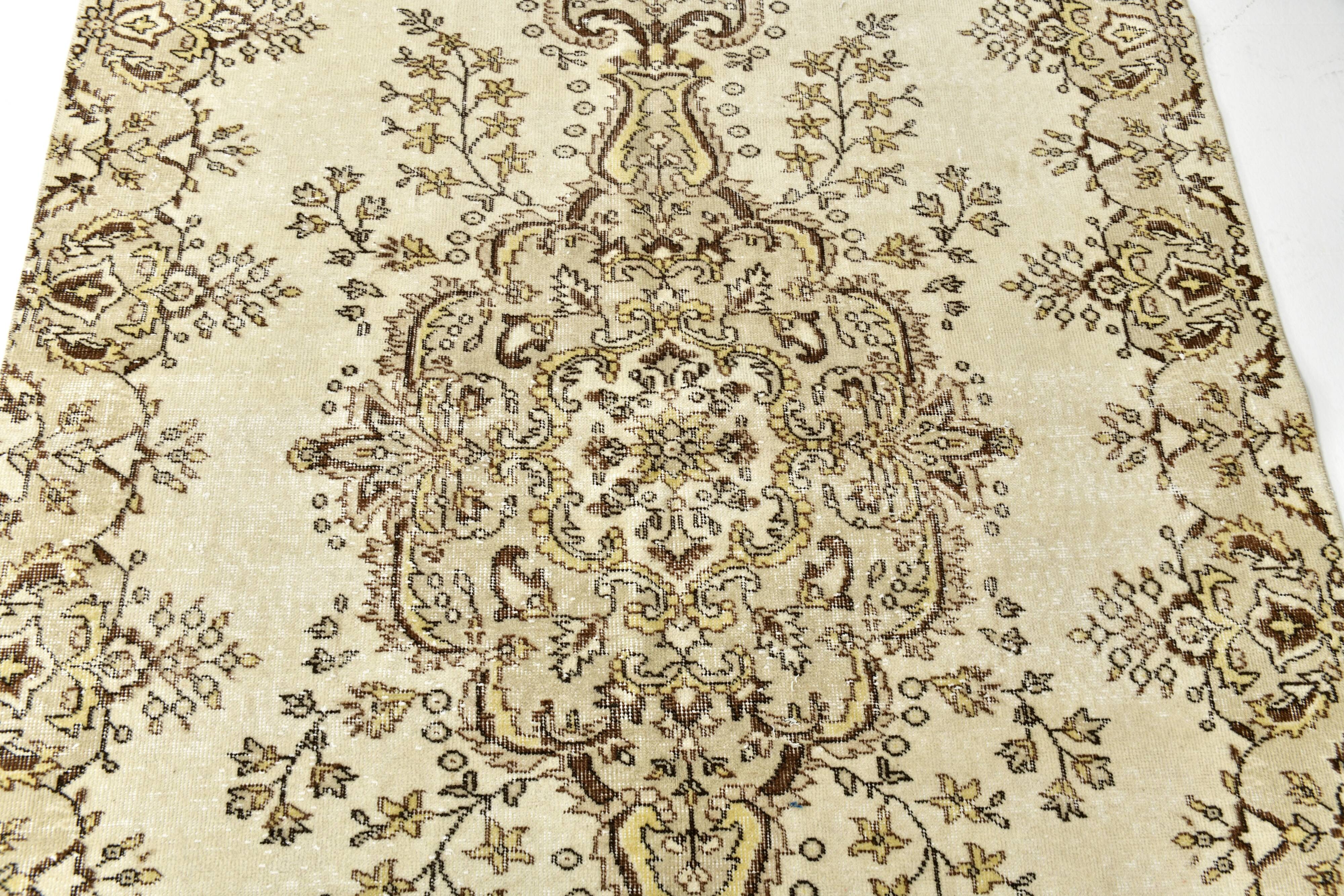 5x8 Light Yellow & Green Vintage Turkish Rug, 162x259Cm