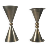 Rare pair of bell and candlestick in the shape of an hourglass, postmodern style - Memphis in metal, 1980.