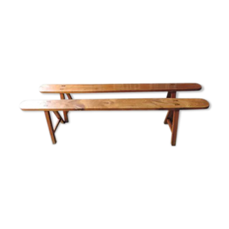 Paire de bancs anciens en merisier