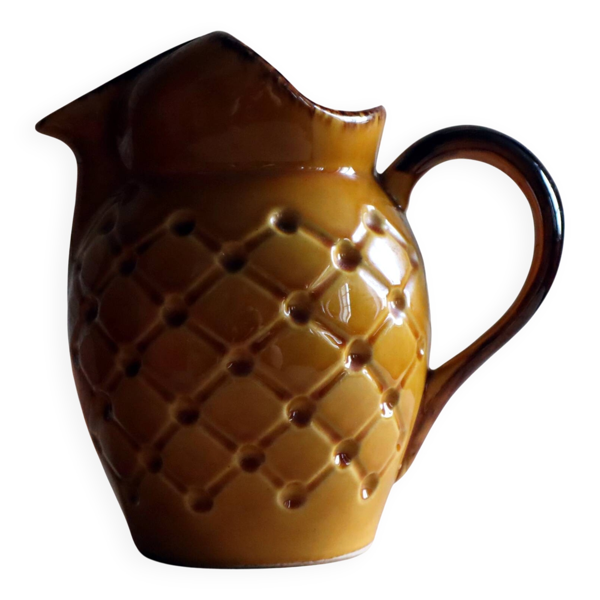 Vintage "Mireille" honey yellow ceramic pitcher – Tufted decor