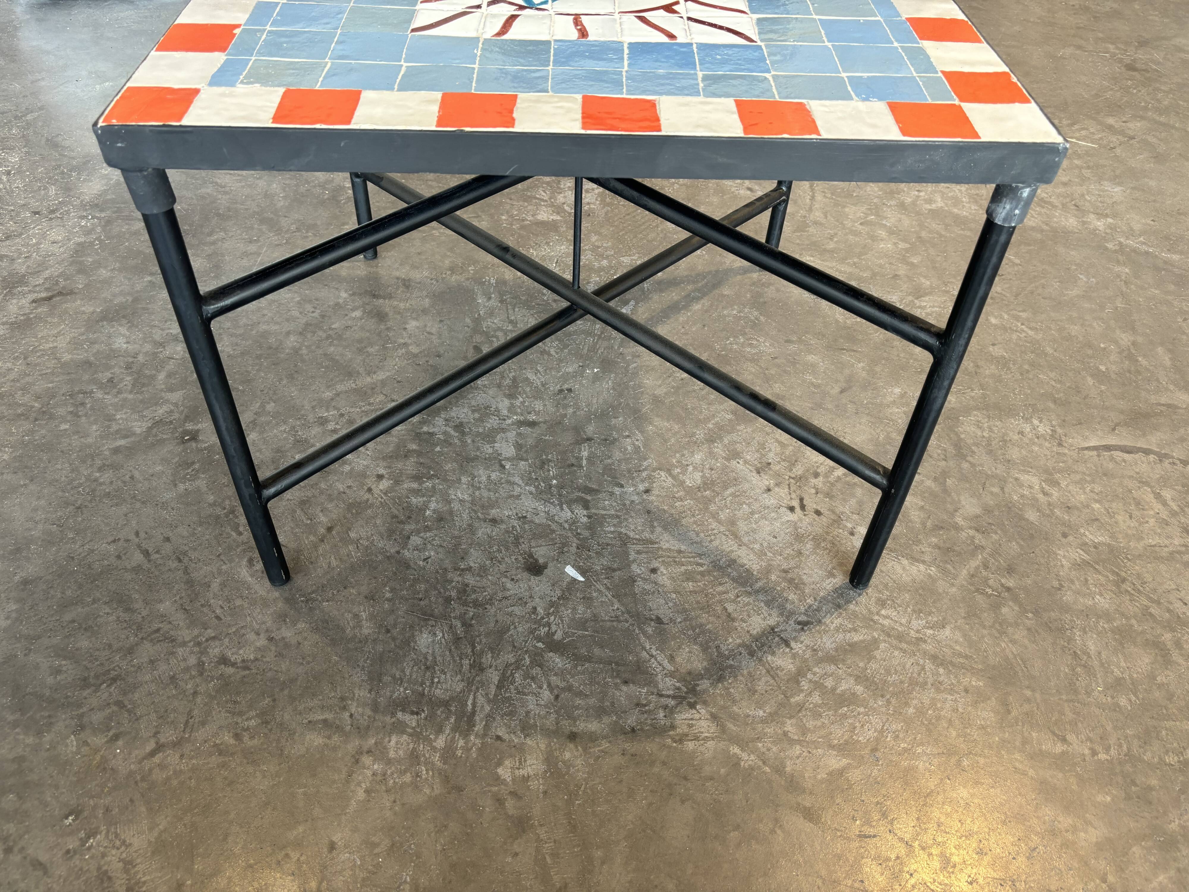 Handcrafted Moroccan coffee table in zellige – Hand-painted tiles
