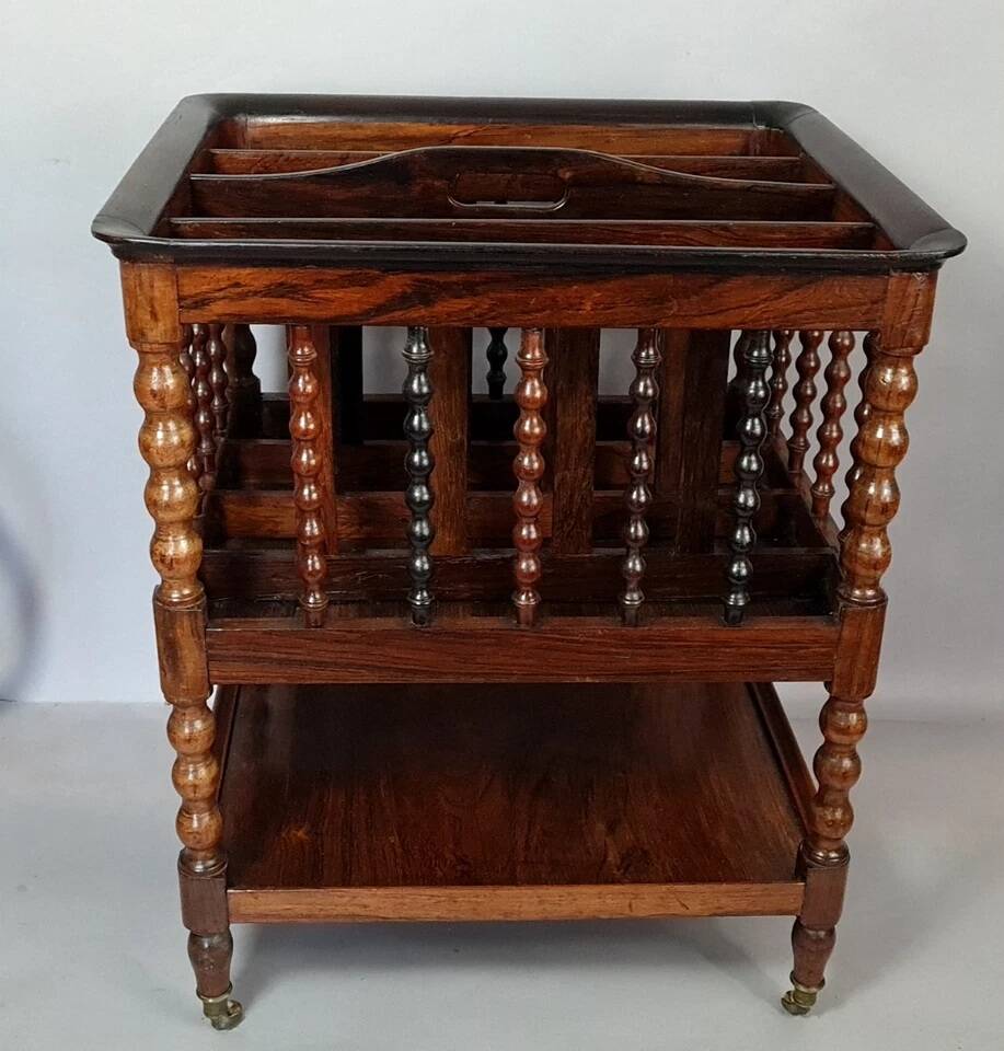 Vintage teak magazine rack with turned columns, 51x42x37 cm SD013