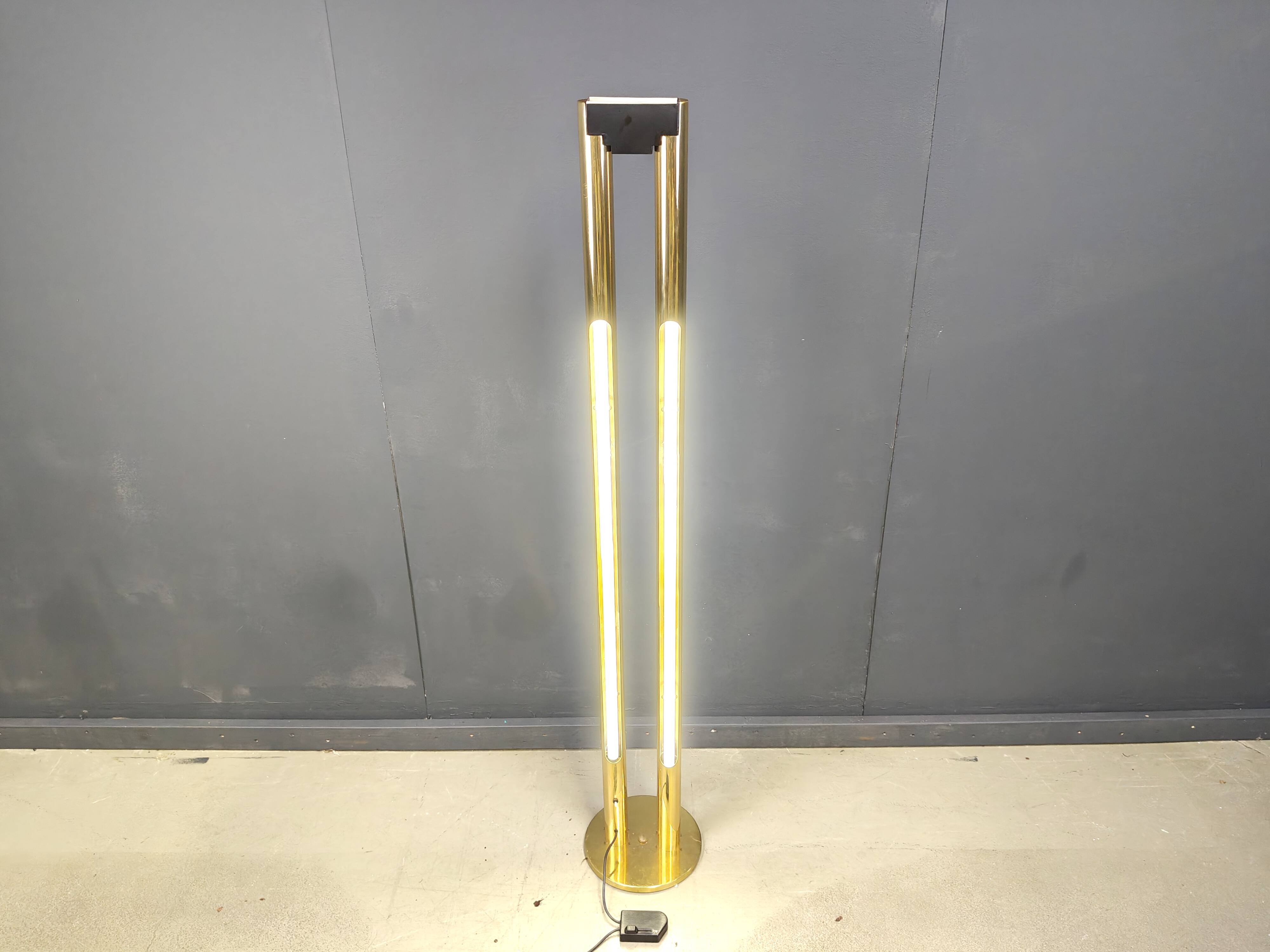 Vintage brass tube light floor lamp, 1980s