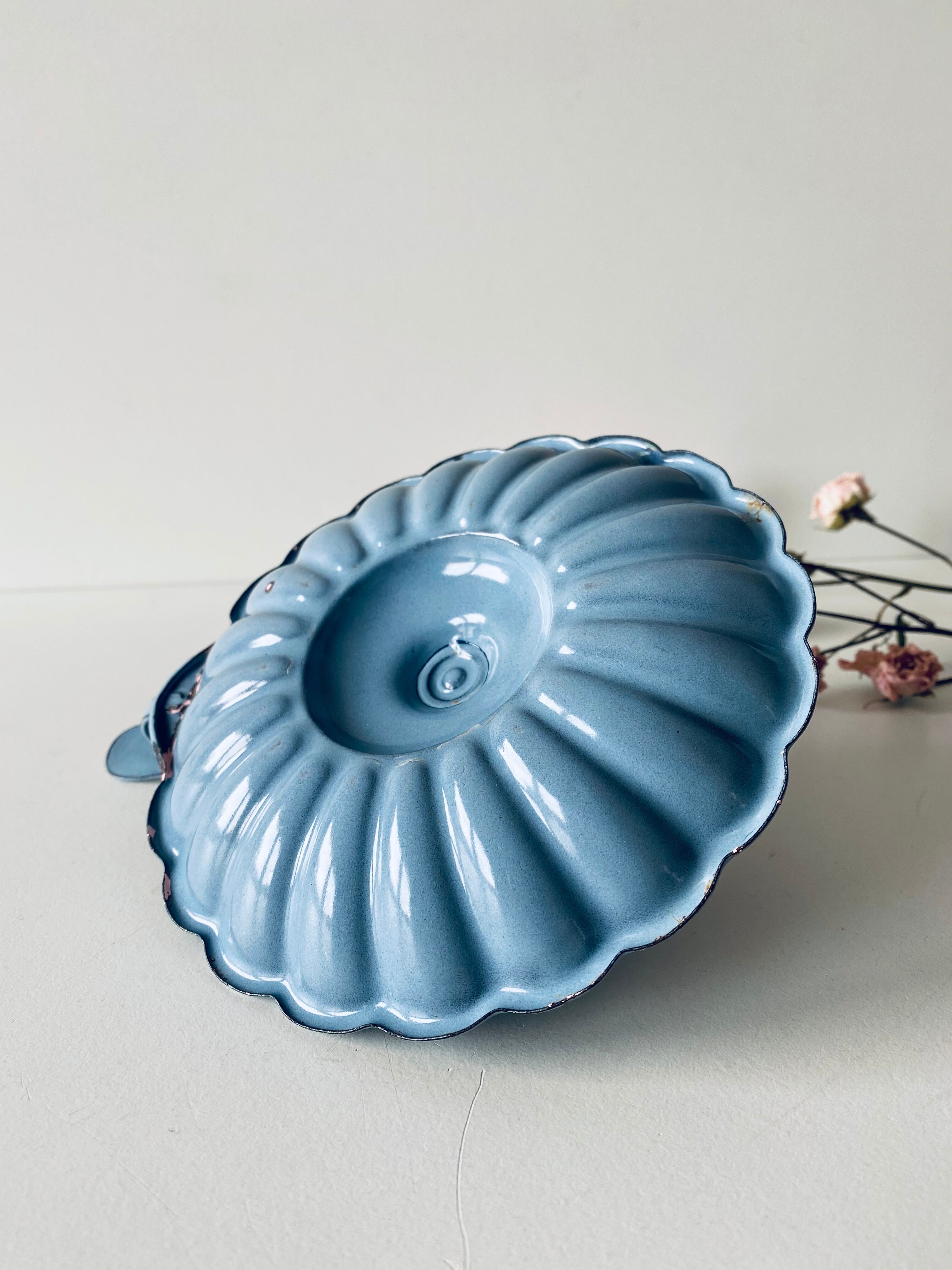 Old lavender blue enamelled candlestick
