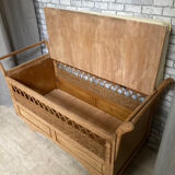 Wooden and rattan chest bench