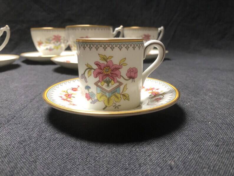 Vintage Coalport Persian Flower Tea Set: Bone China Demitasse & Tea Cups