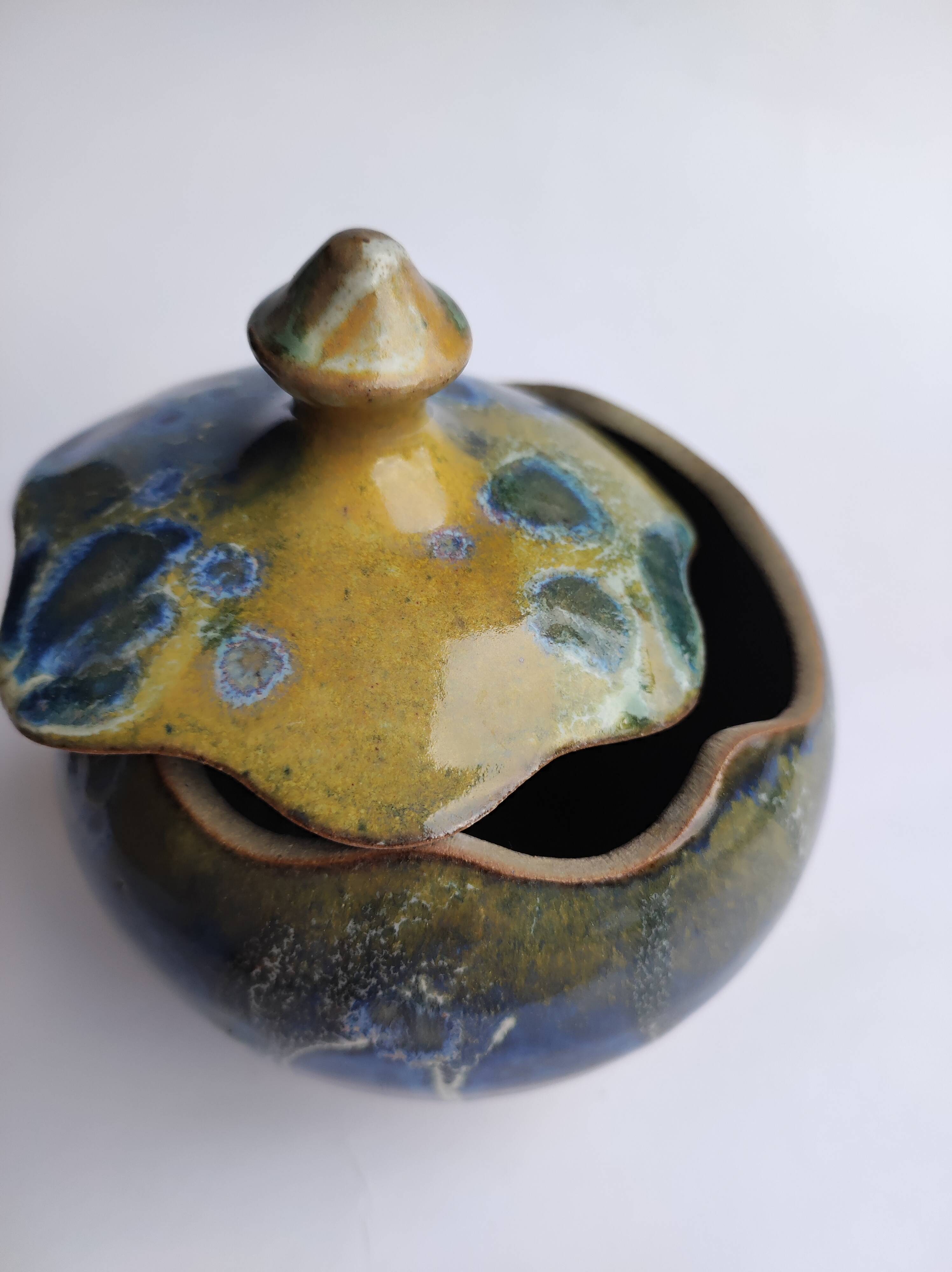 Stoneware candy box Nault pottery