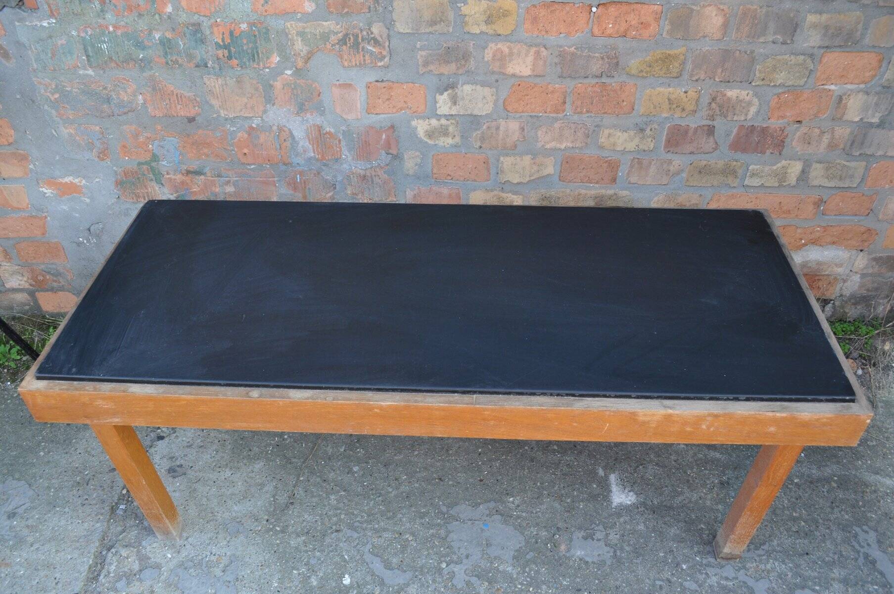1960s brown wooden coffee table with integrated black top - Mid-Century style