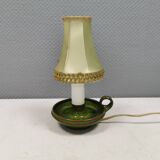 Small ceramic table lamp with beautiful green glaze and original shade, 70s
