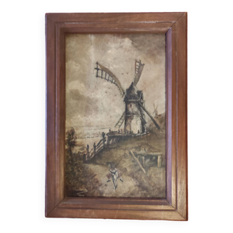 French vintage oil painting about Montmartre in the 17th century, signed Gatacre