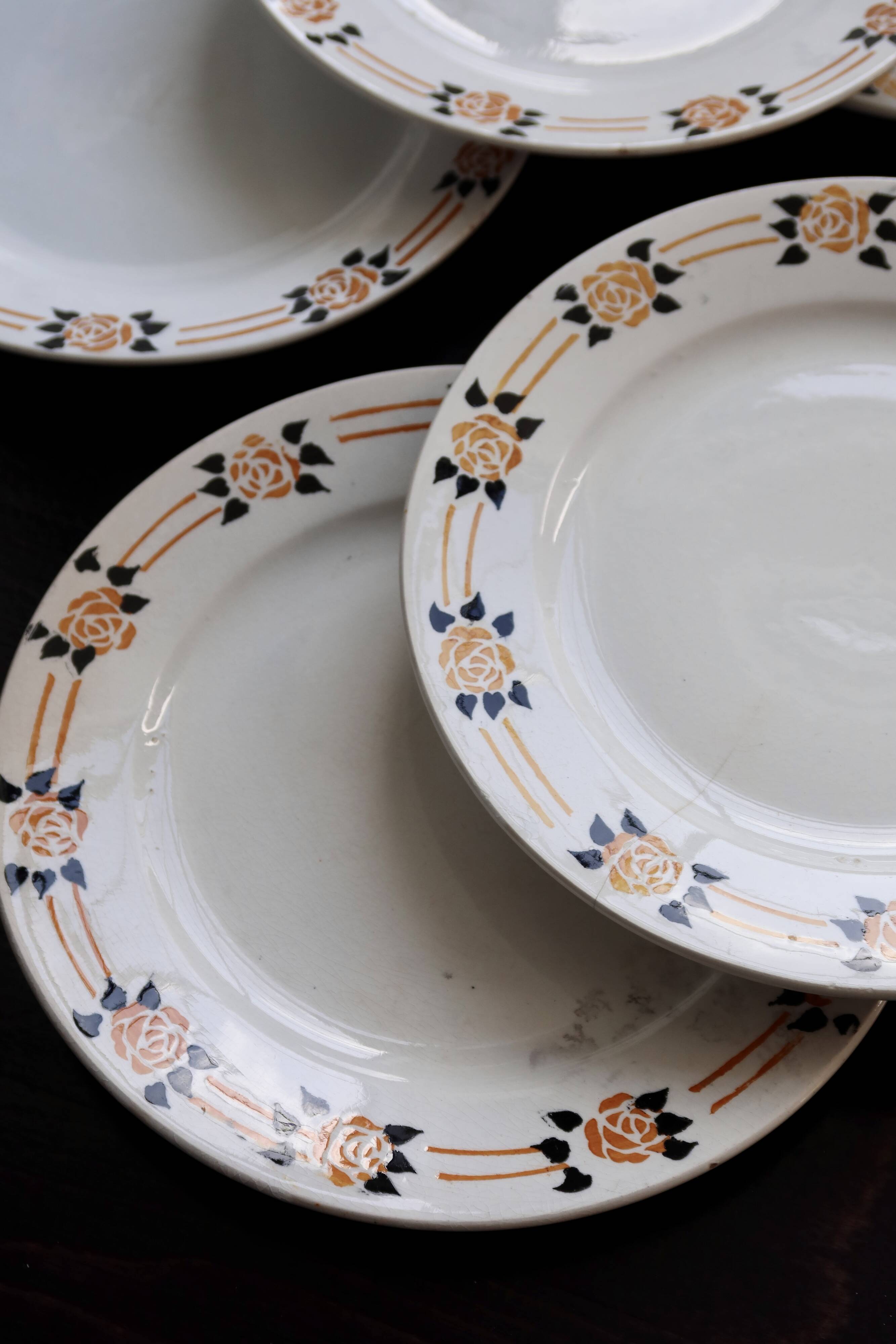 6 vintage dessert plates – Onnaing earthenware