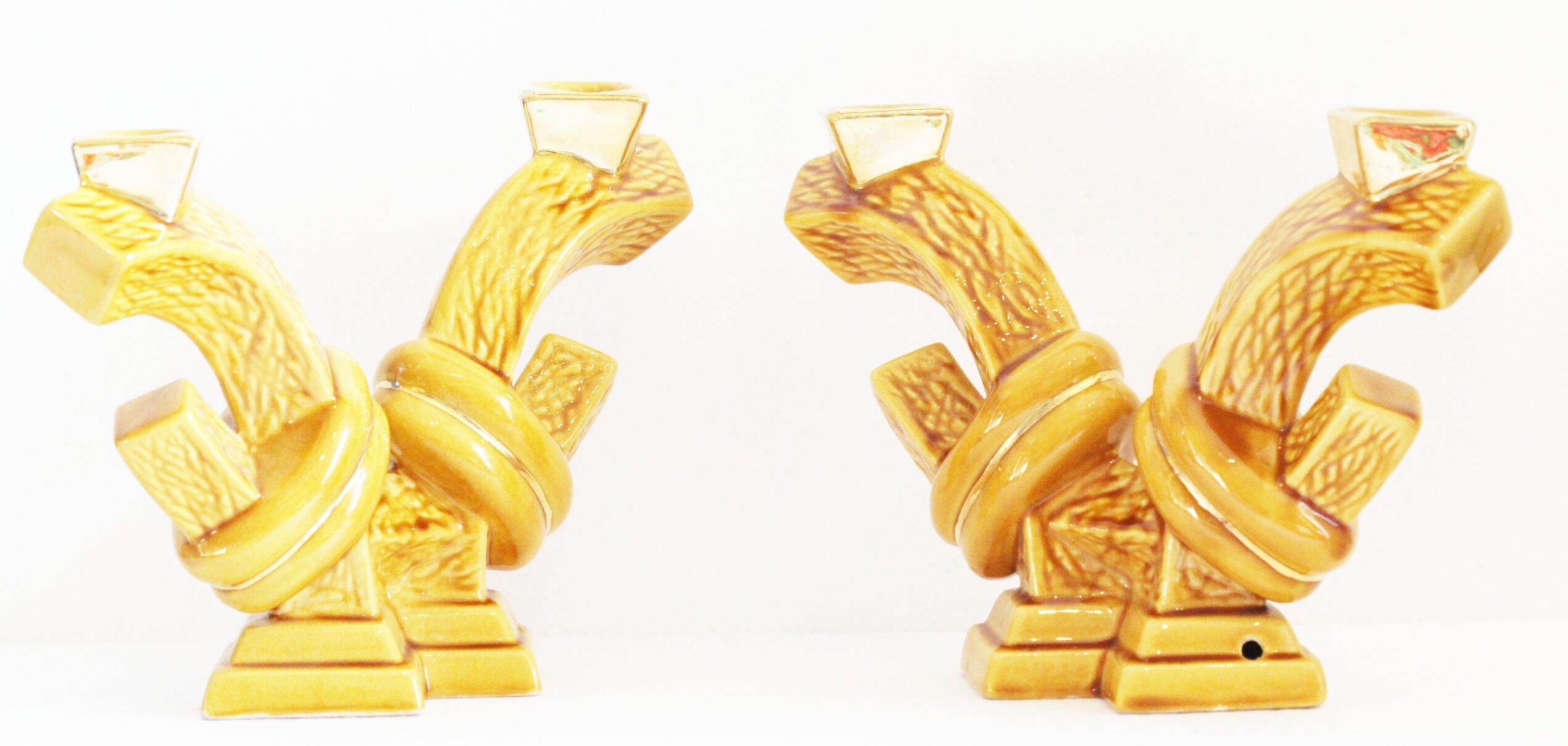 Pair of ceramic candlestick lamps