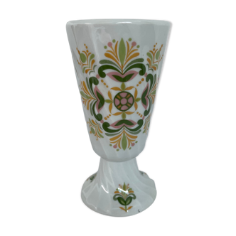 Vintage small vase stylized floral pattern porcelain ouragan ulysse paris, 1970s, france