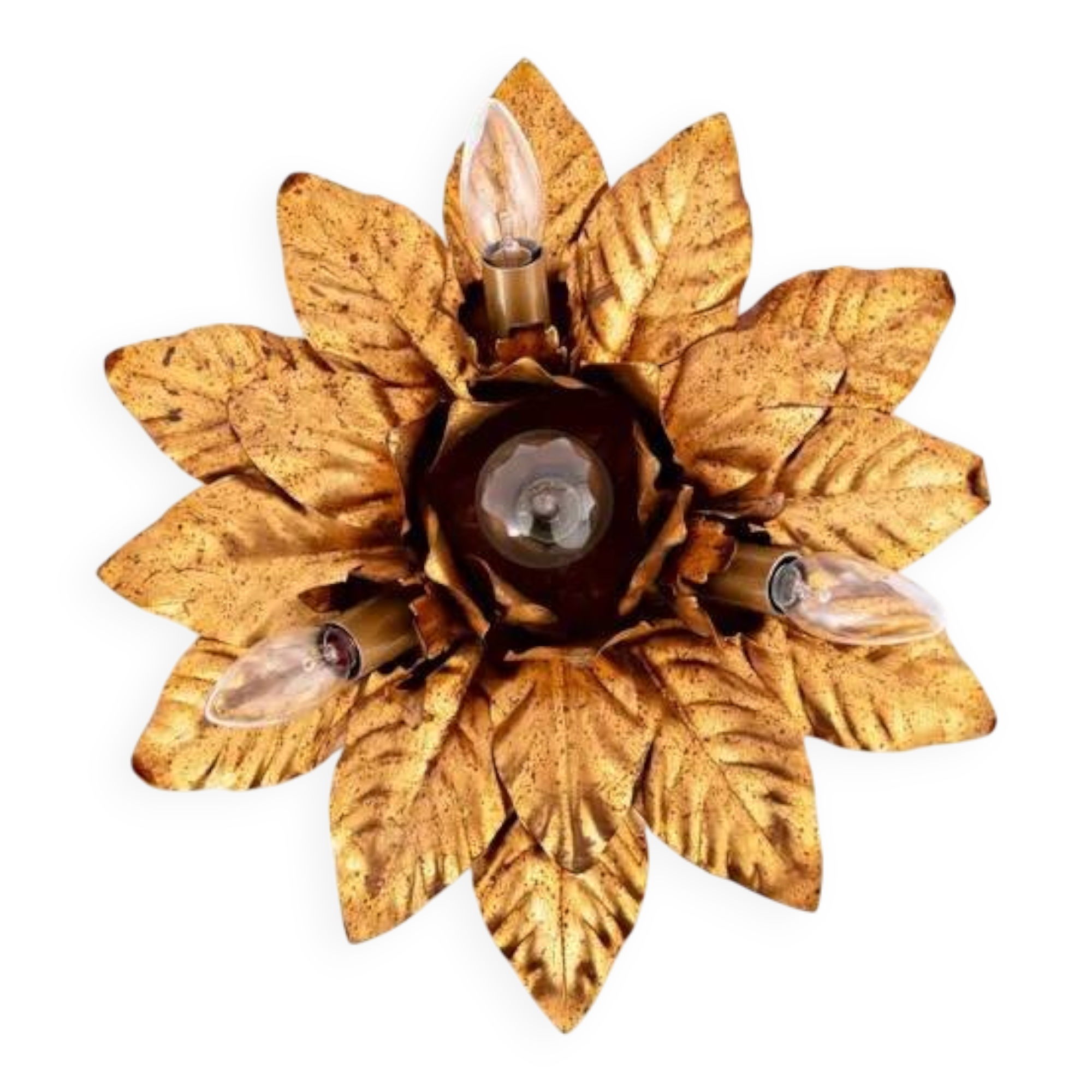 Plafonnier fleuri vintage italien à 4 lumières