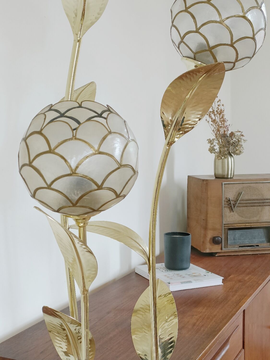Mother-of-pearl flower floor lamp from the 70s