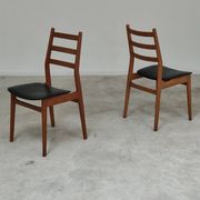 Pair of Scandinavian style leather and wood chairs 1970