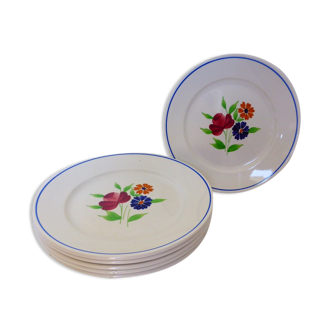 Set of 6 vintage flat plates from the Badonviller factory in porcelain