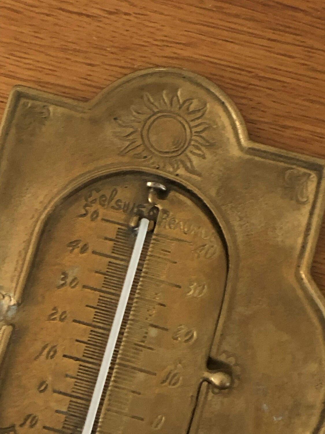 Vintage Brass Hanging Thermometer
