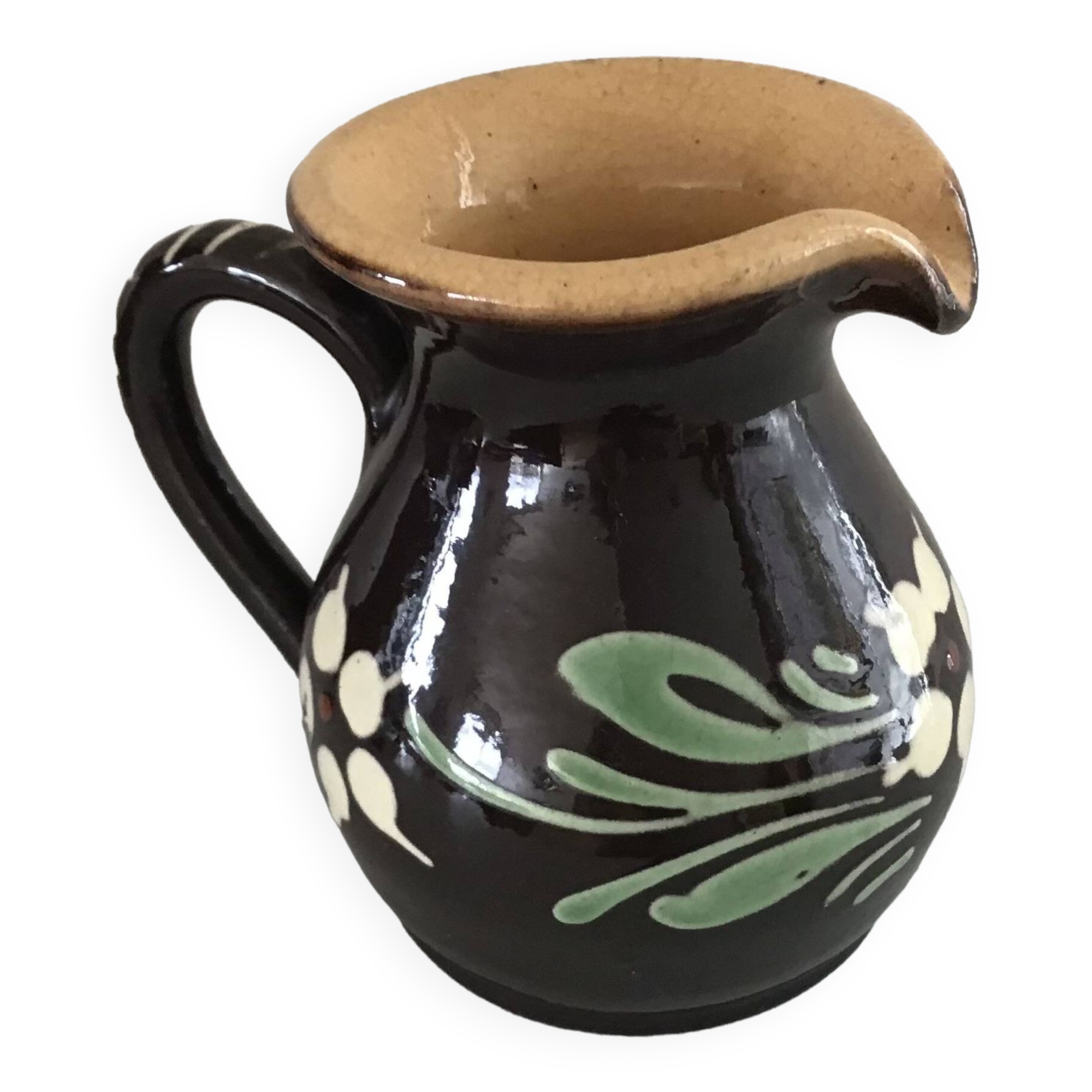 Pichet En Granit Gris émaillé - Motif Floral - Camping & Déco Vintage