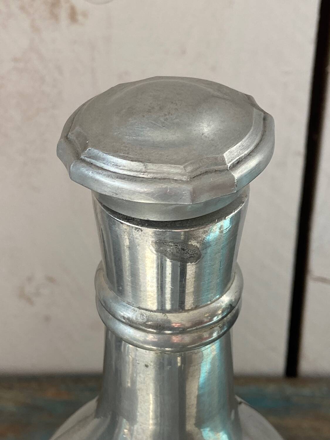 Glass and pewter whiskey decanter